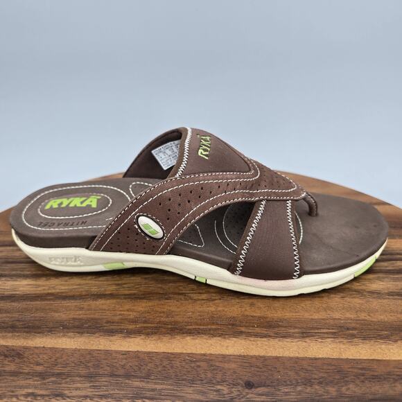 Ryka Shoes - Ryka Sandals Womens 7 M Brown Leather Thong Flip Flop Casual Comfort Shoes